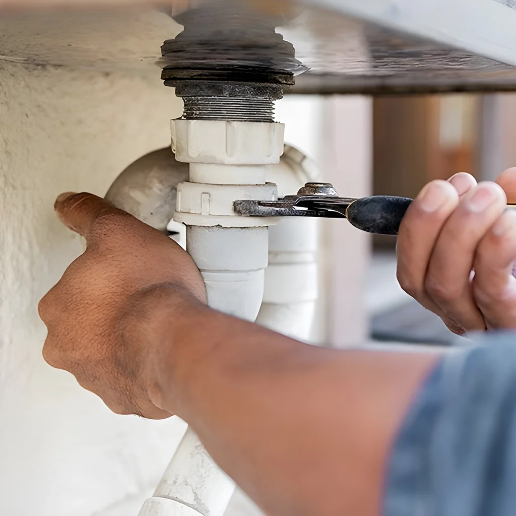 Plumber providing same day plumber service while repairing a sink drain connection.